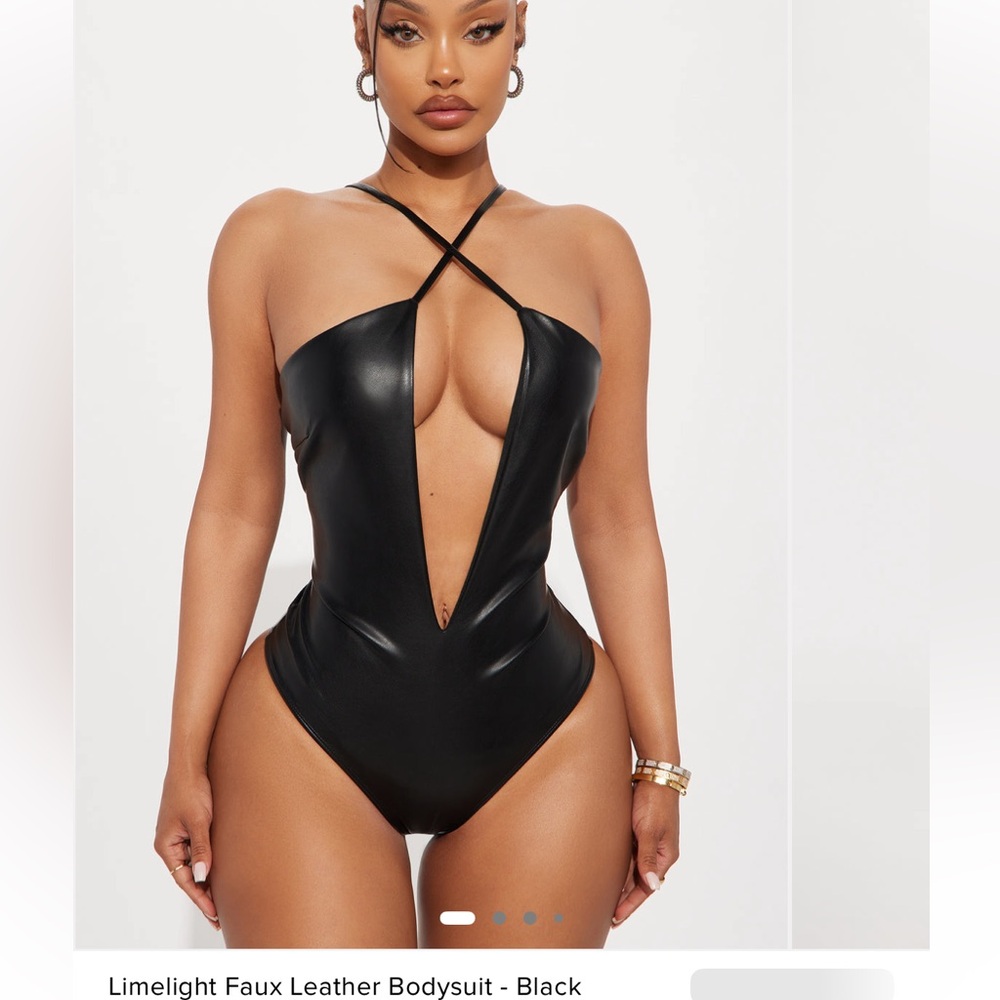 Black Faux Leather Bodysuit